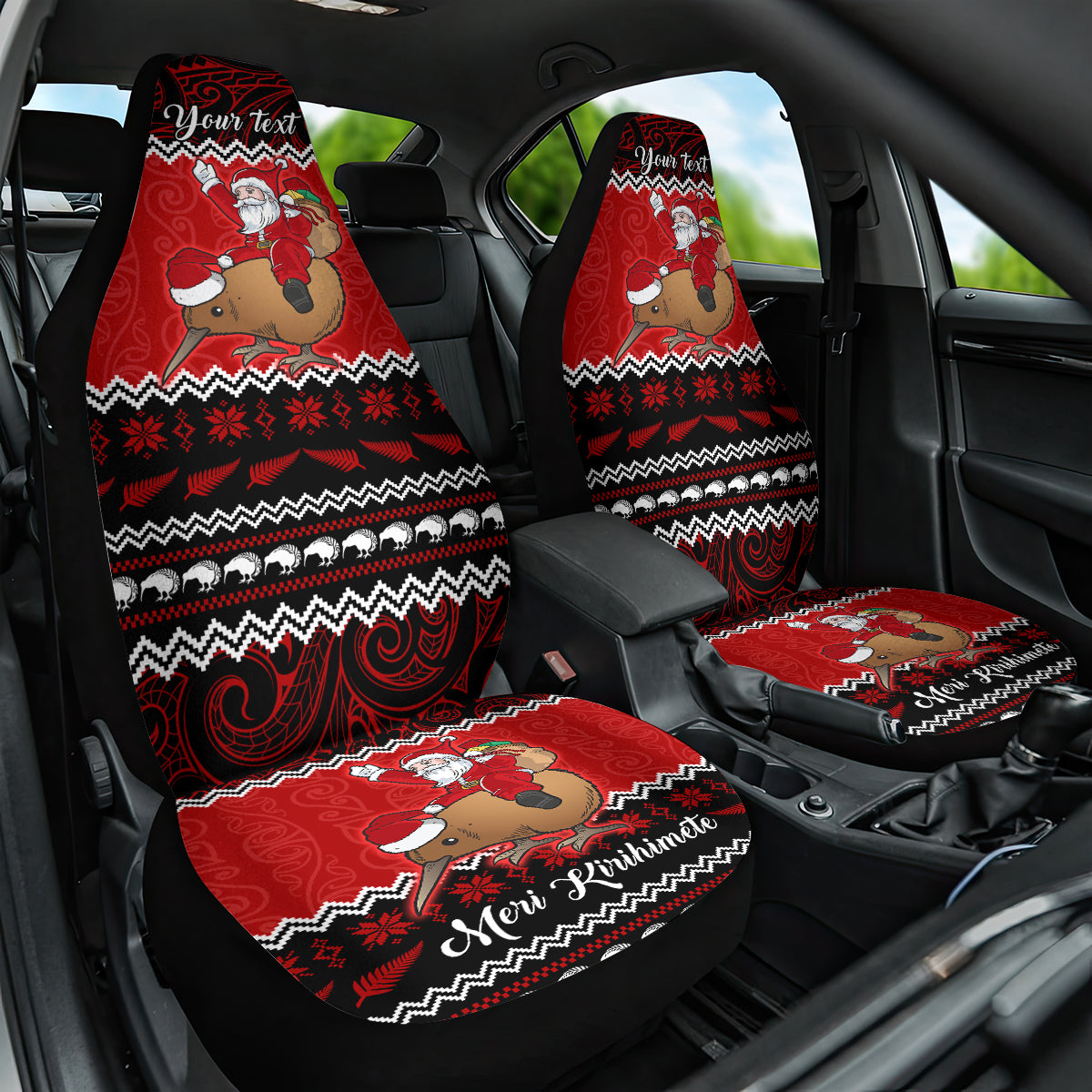 Personalised New Zealand Christmas Car Seat Cover Kiwi Santa Claus Maori Meri Kirihimete LT9 One Size Red - Polynesian Pride