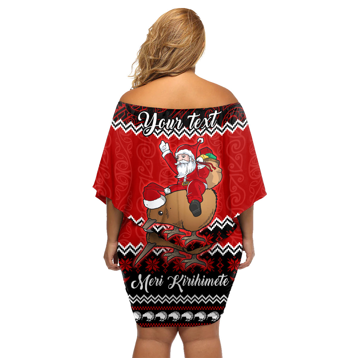 Personalised New Zealand Christmas Family Matching Off Shoulder Short Dress and Hawaiian Shirt Kiwi Santa Claus Maori Meri Kirihimete LT9 - Polynesian Pride