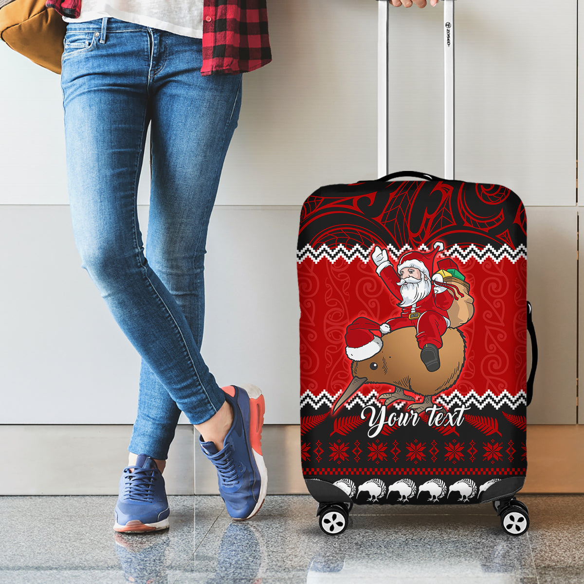 Personalised New Zealand Christmas Luggage Cover Kiwi Santa Claus Maori Meri Kirihimete LT9 - Polynesian Pride