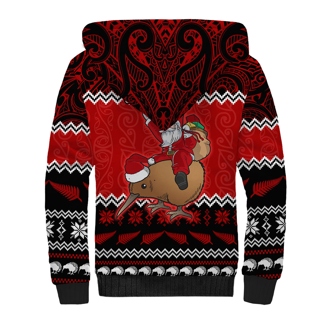 Personalised New Zealand Christmas Sherpa Hoodie Kiwi Santa Claus Maori Meri Kirihimete LT9 - Polynesian Pride