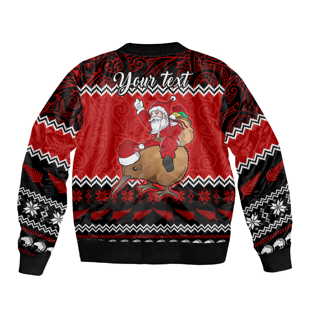 Personalised New Zealand Christmas Sleeve Zip Bomber Jacket Kiwi Santa Claus Maori Meri Kirihimete LT9 - Polynesian Pride