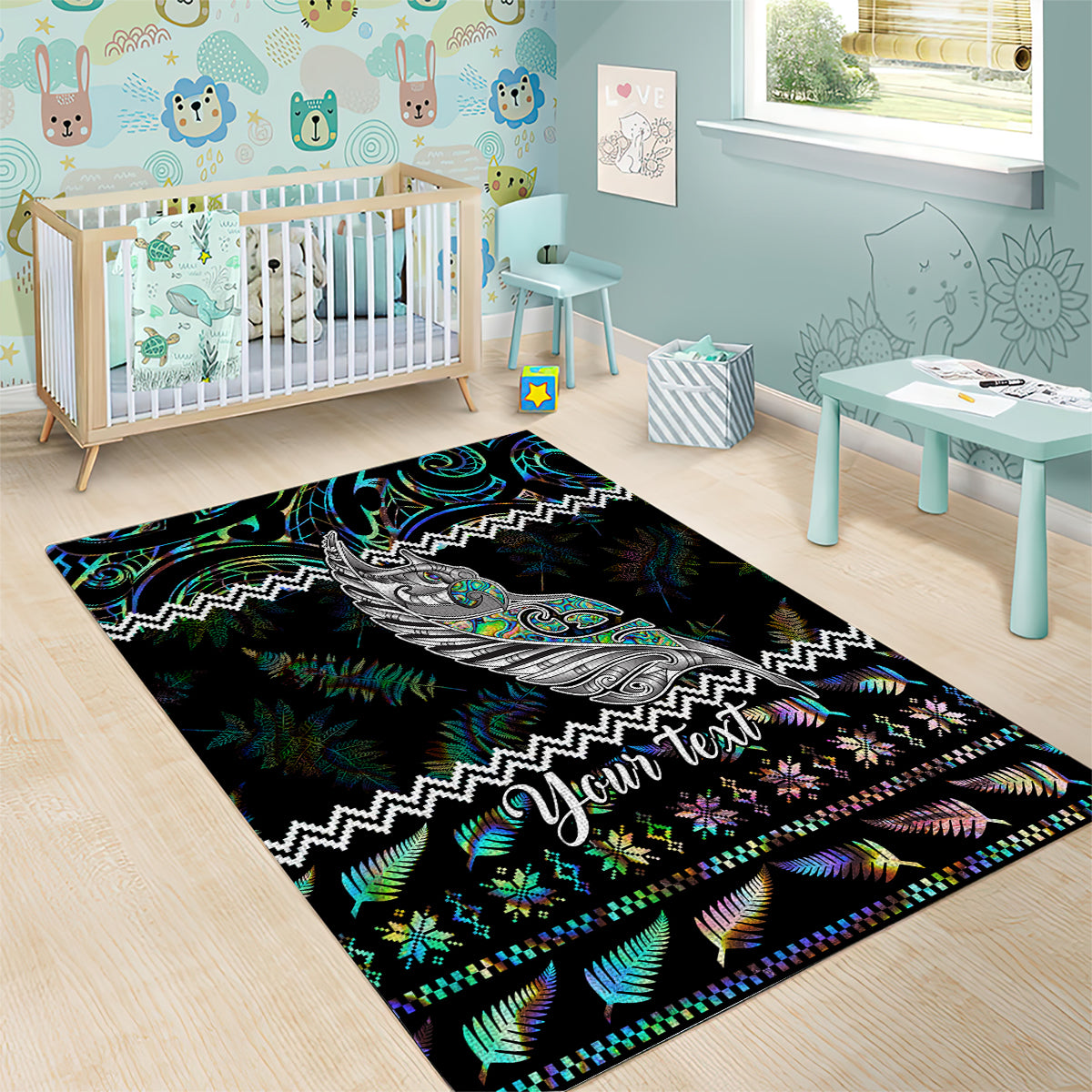 Personalised New Zealand Christmas Area Rug Maori Fern Manaia Meri Kirihimete with Papaua Shell LT9 - Polynesian Pride