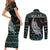 Personalised New Zealand Christmas Couples Matching Short Sleeve Bodycon Dress and Long Sleeve Button Shirt Maori Fern Manaia Meri Kirihimete with Papaua Shell LT9 - Polynesian Pride