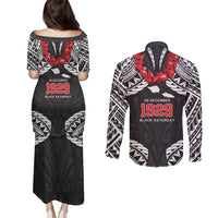 Samoa Black Saturday Couples Matching Puletasi and Long Sleeve Button Shirt Samoa mo Samoa with Black Ula Fala LT9 - Polynesian Pride