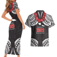 Samoa Black Saturday Couples Matching Short Sleeve Bodycon Dress and Hawaiian Shirt Samoa mo Samoa with Black Ula Fala LT9 - Polynesian Pride