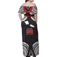 Samoa Black Saturday Family Matching Off Shoulder Maxi Dress and Hawaiian Shirt Samoa mo Samoa with Black Ula Fala
