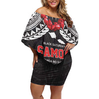 Samoa Black Saturday Family Matching Off Shoulder Short Dress and Hawaiian Shirt Samoa mo Samoa with Black Ula Fala
