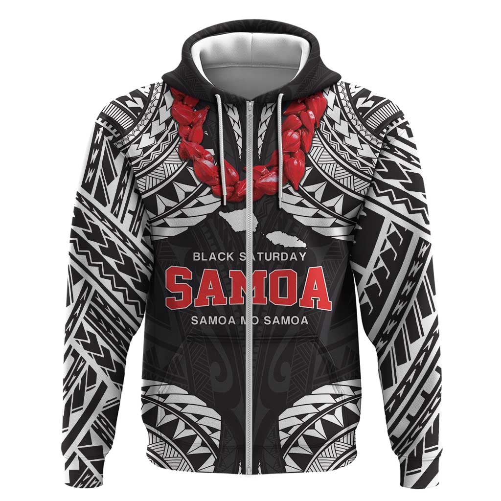 Samoa Black Saturday Hoodie Samoa mo Samoa with Black Ula Fala LT9 Zip Hoodie Black - Polynesian Pride