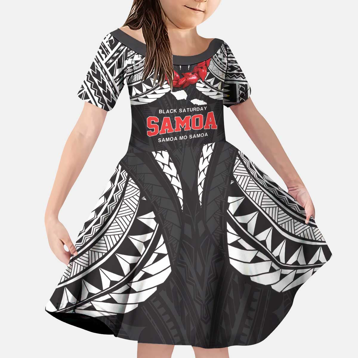 Samoa Black Saturday Kid Short Sleeve Dress Samoa mo Samoa with Black Ula Fala LT9 KID Black - Polynesian Pride