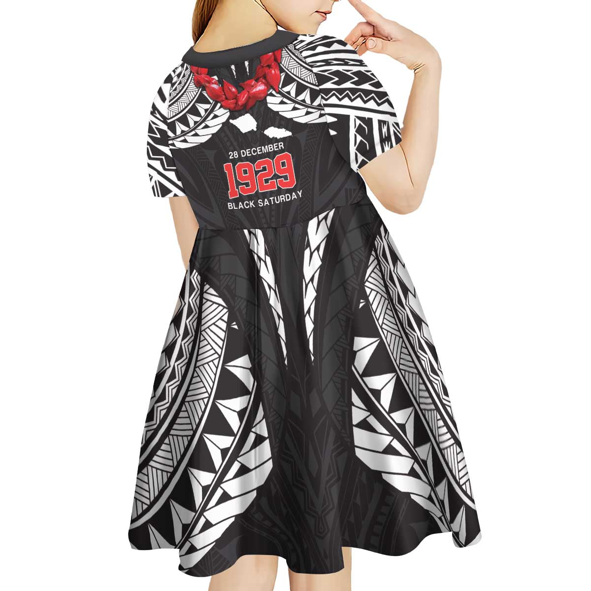 Samoa Black Saturday Kid Short Sleeve Dress Samoa mo Samoa with Black Ula Fala LT9 - Polynesian Pride