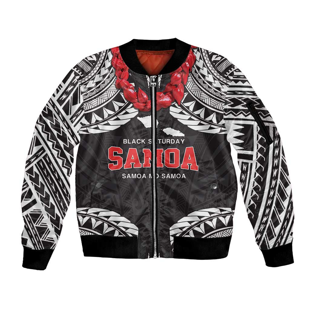 Samoa Black Saturday Sleeve Zip Bomber Jacket Samoa mo Samoa with Black Ula Fala LT9 Unisex Black - Polynesian Pride