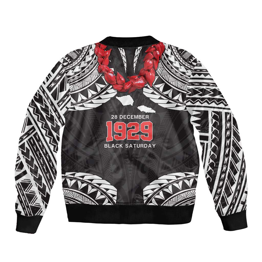 Samoa Black Saturday Sleeve Zip Bomber Jacket Samoa mo Samoa with Black Ula Fala LT9 - Polynesian Pride