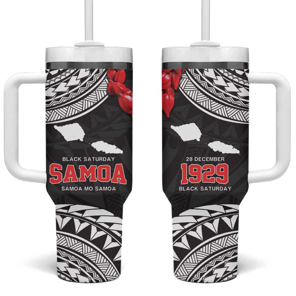 Samoa Black Saturday Tumbler With Handle Samoa mo Samoa with Black Ula Fala LT9 One Size: 40 oz Black - Polynesian Pride
