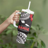 Samoa Black Saturday Tumbler With Handle Samoa mo Samoa with Black Ula Fala LT9 - Polynesian Pride