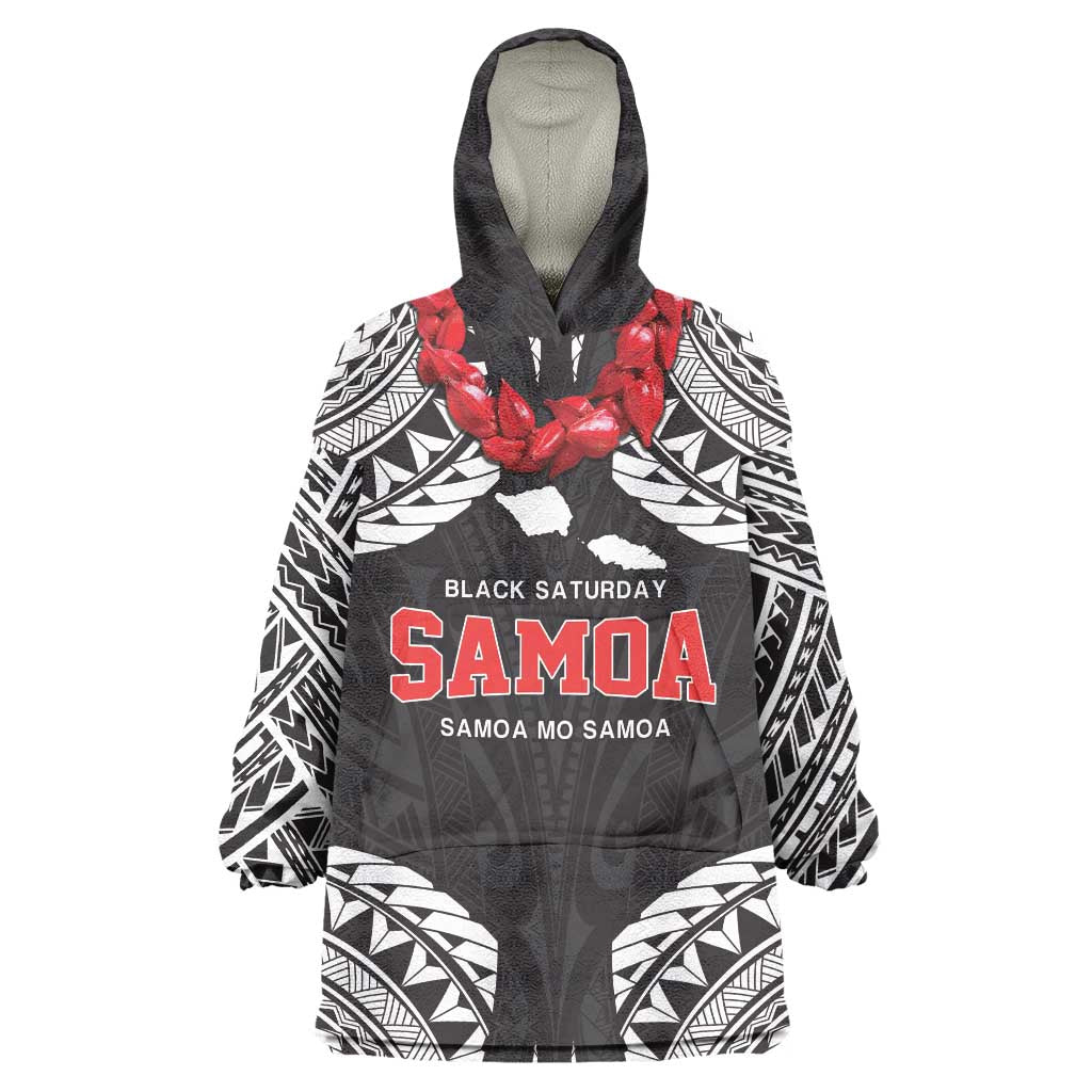 Samoa Black Saturday Wearable Blanket Hoodie Samoa mo Samoa with Black Ula Fala LT9 One Size Black - Polynesian Pride