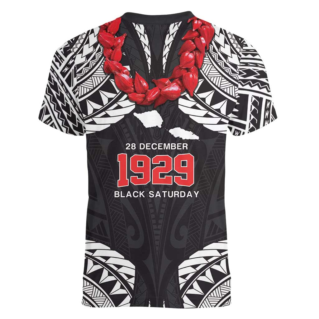 Samoa Black Saturday Women V-Neck T-Shirt Samoa mo Samoa with Black Ula Fala