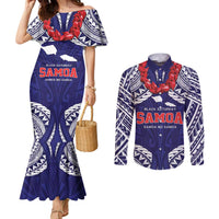 Samoa Black Saturday Couples Matching Mermaid Dress and Long Sleeve Button Shirt Samoa mo Samoa with Blue Ula Fala