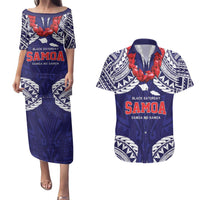 Samoa Black Saturday Couples Matching Puletasi and Hawaiian Shirt Samoa mo Samoa with Blue Ula Fala LT9 Blue - Polynesian Pride