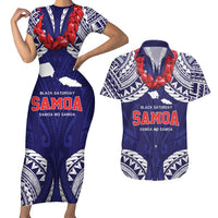 Samoa Black Saturday Couples Matching Short Sleeve Bodycon Dress and Hawaiian Shirt Samoa mo Samoa with Blue Ula Fala LT9 Blue - Polynesian Pride