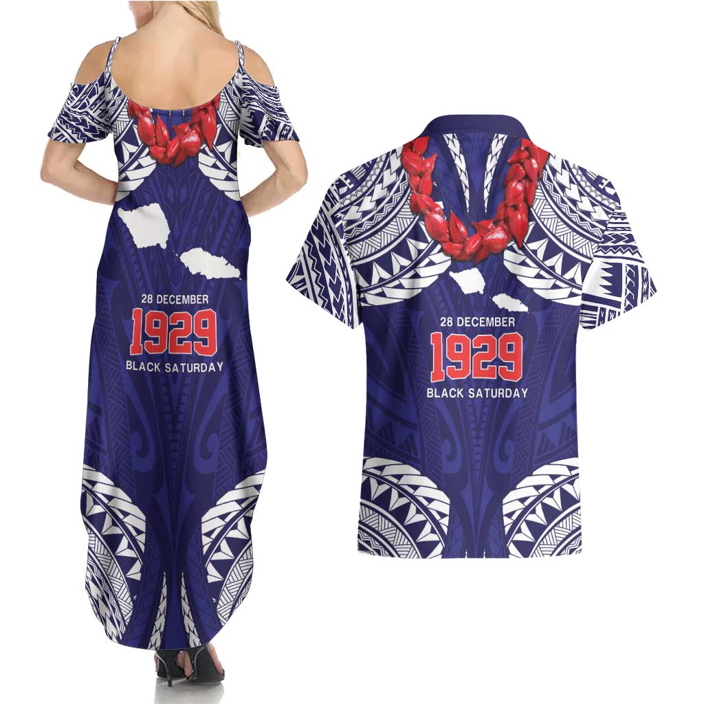 Samoa Black Saturday Couples Matching Summer Maxi Dress and Hawaiian Shirt Samoa mo Samoa with Blue Ula Fala