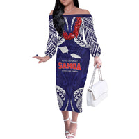 Samoa Black Saturday Family Matching Off The Shoulder Long Sleeve Dress and Hawaiian Shirt Samoa mo Samoa with Blue Ula Fala