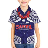 Samoa Black Saturday Family Matching Off The Shoulder Long Sleeve Dress and Hawaiian Shirt Samoa mo Samoa with Blue Ula Fala