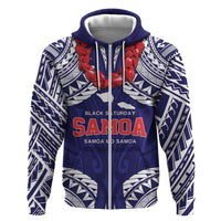 Samoa Black Saturday Hoodie Samoa mo Samoa with Blue Ula Fala LT9 Zip Hoodie Blue - Polynesian Pride