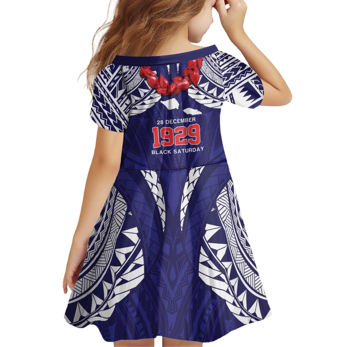 Samoa Black Saturday Kid Short Sleeve Dress Samoa mo Samoa with Blue Ula Fala LT9 - Polynesian Pride