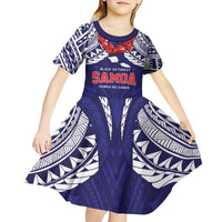 Samoa Black Saturday Kid Short Sleeve Dress Samoa mo Samoa with Blue Ula Fala LT9 - Polynesian Pride