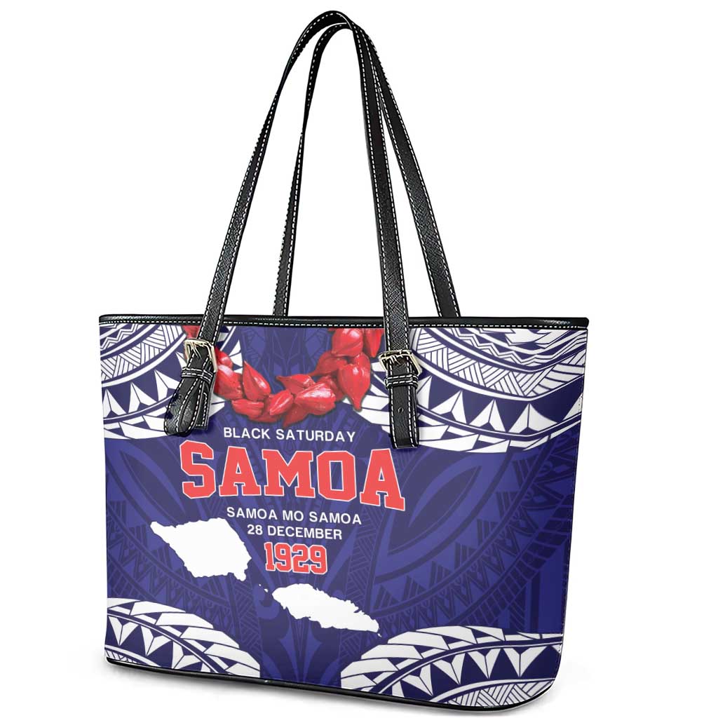 Samoa Black Saturday Leather Tote Bag Samoa mo Samoa with Blue Ula Fala