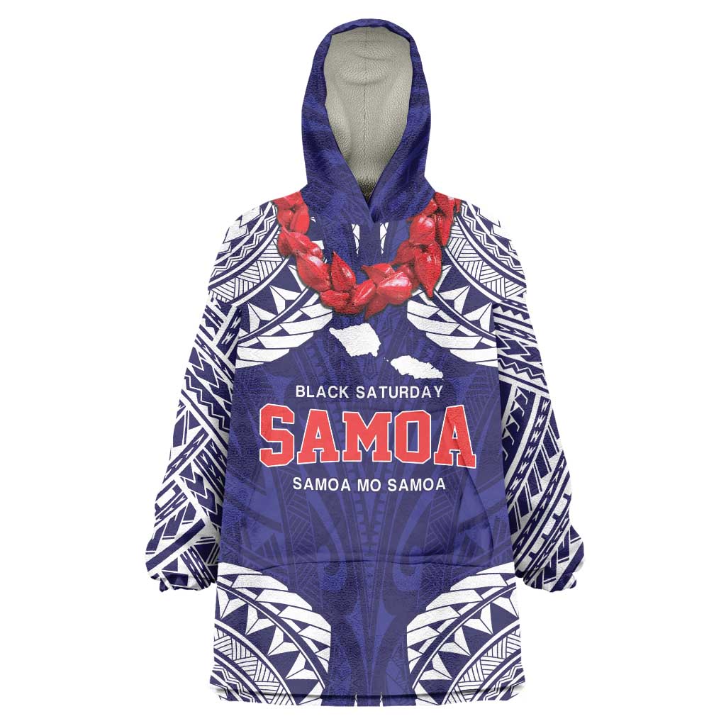 Samoa Black Saturday Wearable Blanket Hoodie Samoa mo Samoa with Blue Ula Fala LT9 One Size Blue - Polynesian Pride