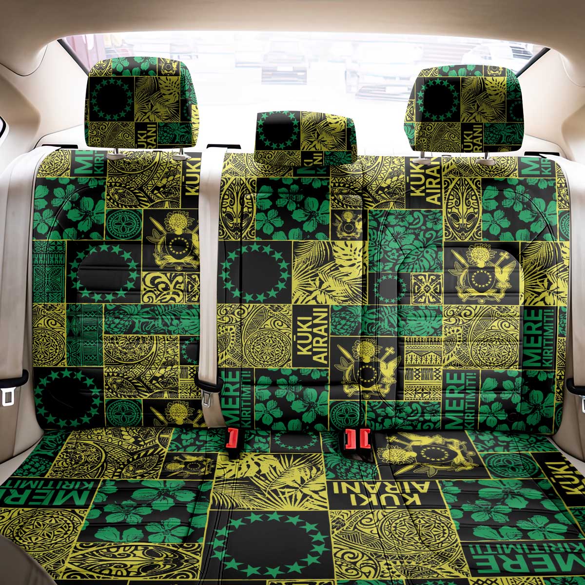 Cook Islands Mere Kiritimiti Back Car Seat Cover Pacific Patchwork Xmas Vibes - Polynesian Pride