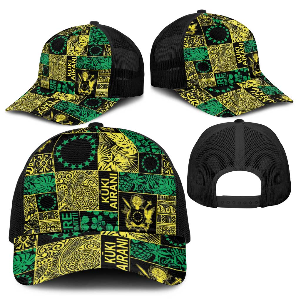 Cook Islands Mere Kiritimiti Baseball Net Cap Pacific Patchwork Xmas Vibes - Polynesian Pride