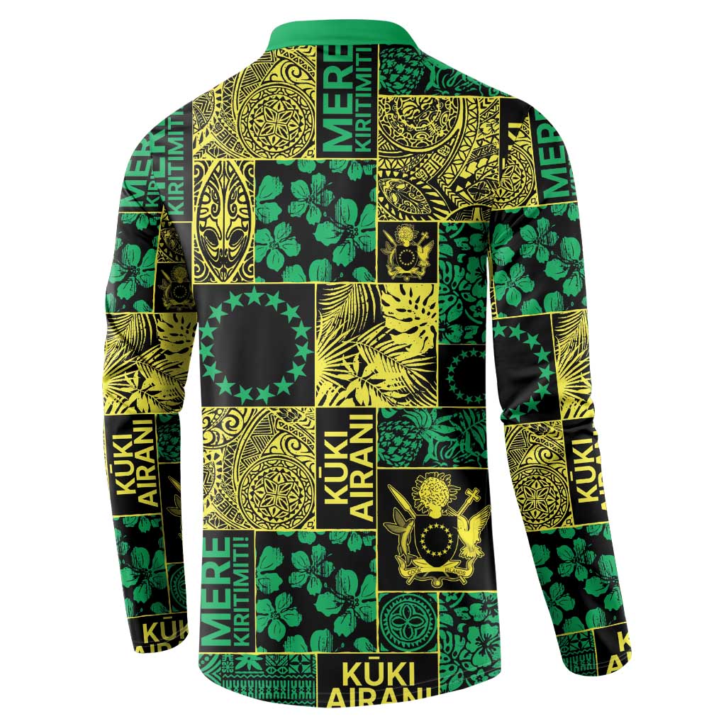 Cook Islands Mere Kiritimiti Button Sweatshirt Pacific Patchwork Xmas Vibes - Polynesian Pride