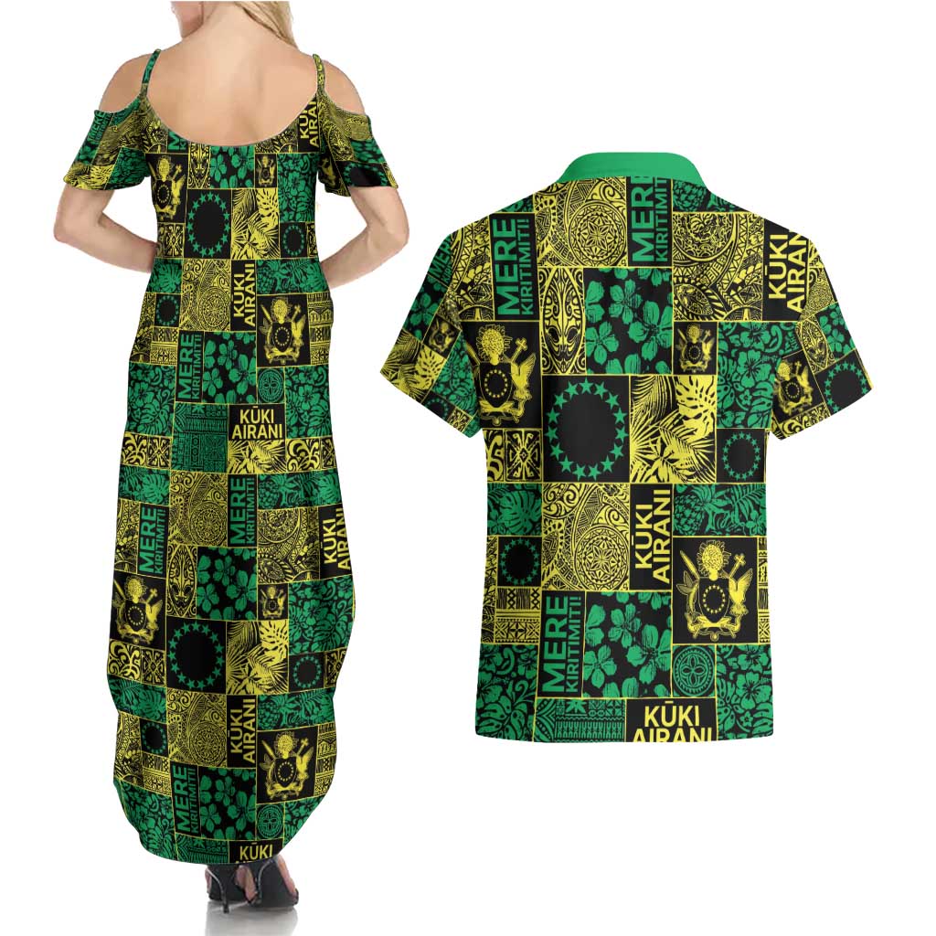 Cook Islands Mere Kiritimiti Couples Matching Summer Maxi Dress and Hawaiian Shirt Pacific Patchwork Xmas Vibes - Polynesian Pride