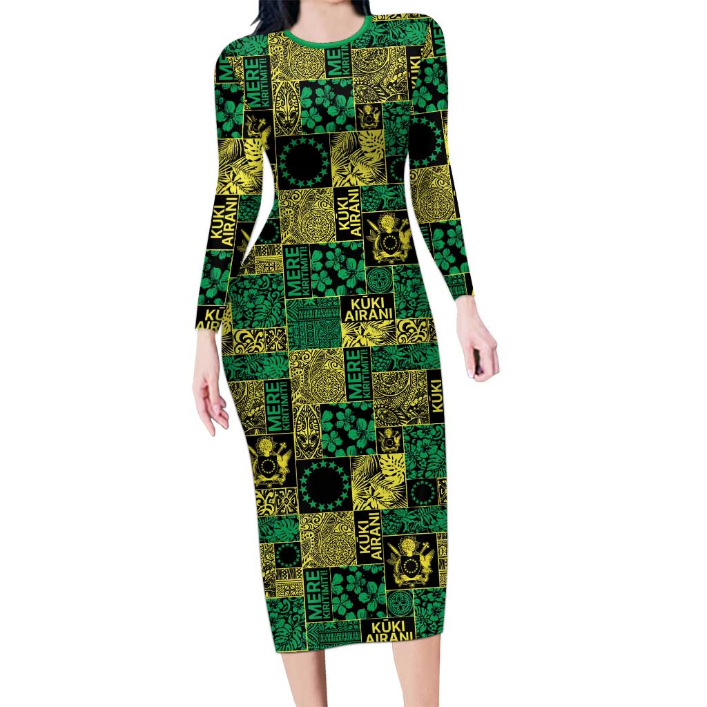 Cook Islands Mere Kiritimiti Family Matching Long Sleeve Bodycon Dress and Hawaiian Shirt Pacific Patchwork Xmas Vibes - Polynesian Pride