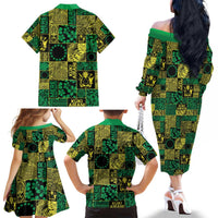 Cook Islands Mere Kiritimiti Family Matching Off The Shoulder Long Sleeve Dress and Hawaiian Shirt Pacific Patchwork Xmas Vibes - Polynesian Pride