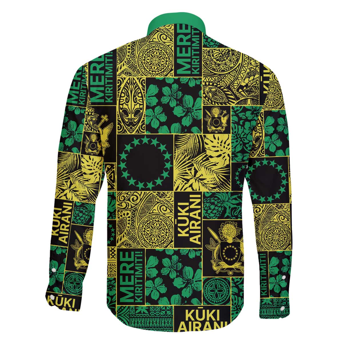 Cook Islands Mere Kiritimiti Family Matching Off The Shoulder Long Sleeve Dress and Hawaiian Shirt Pacific Patchwork Xmas Vibes - Polynesian Pride