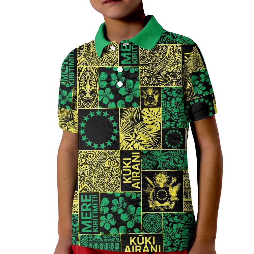 Cook Islands Mere Kiritimiti Kid Polo Shirt Pacific Patchwork Xmas Vibes - Polynesian Pride