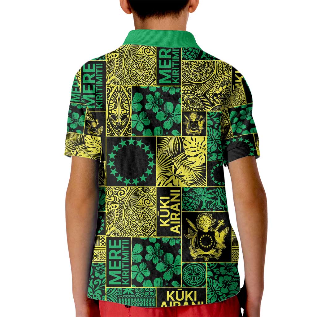 Cook Islands Mere Kiritimiti Kid Polo Shirt Pacific Patchwork Xmas Vibes - Polynesian Pride