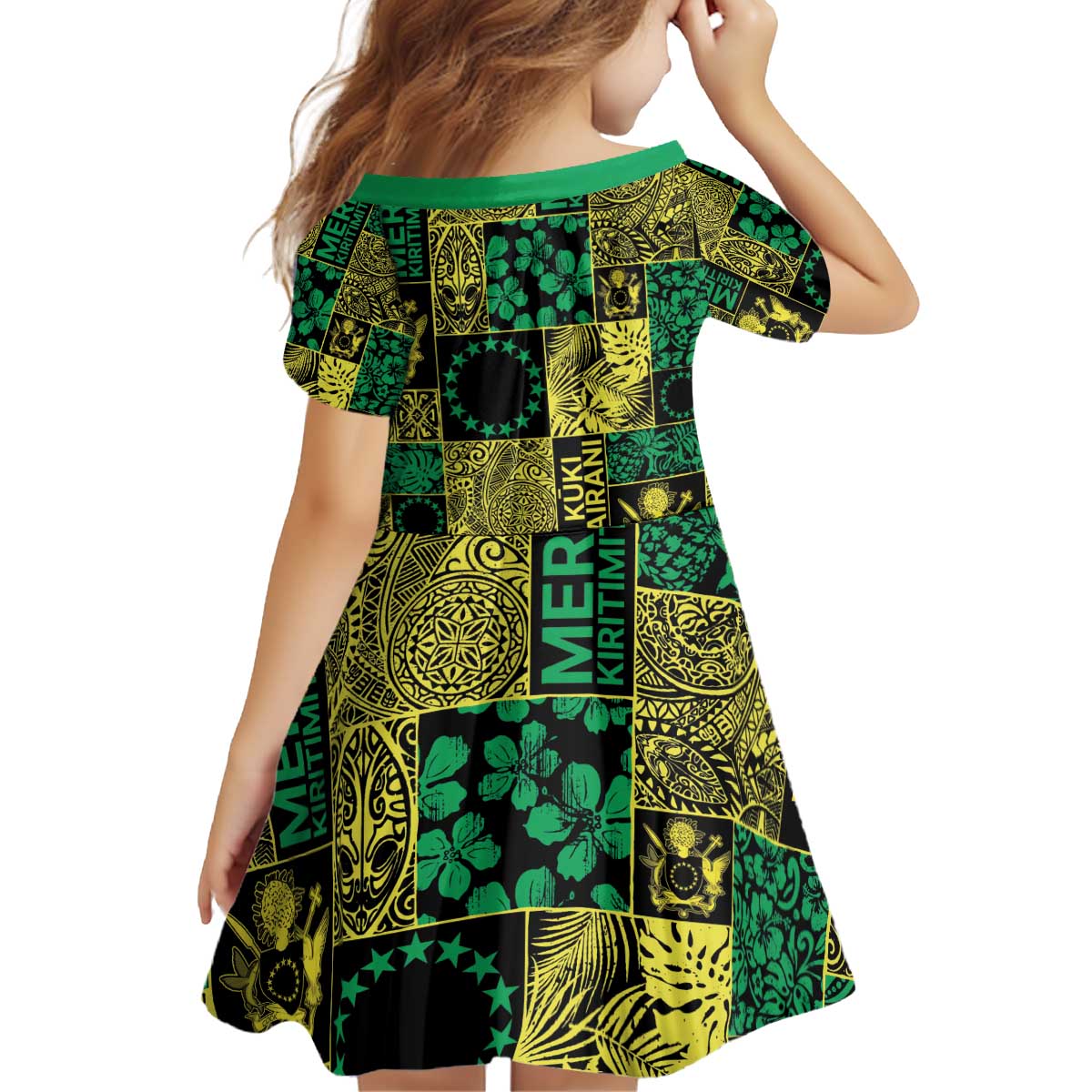 Cook Islands Mere Kiritimiti Kid Short Sleeve Dress Pacific Patchwork Xmas Vibes - Polynesian Pride