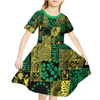 Cook Islands Mere Kiritimiti Kid Short Sleeve Dress Pacific Patchwork Xmas Vibes - Polynesian Pride