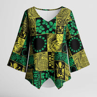 Cook Islands Mere Kiritimiti Kimono Sleeve Blouse Pacific Patchwork Xmas Vibes - Polynesian Pride