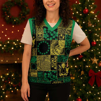 Cook Islands Mere Kiritimiti Christmas Knitted V-Neck Vest Pacific Patchwork Xmas Vibes - Polynesian Pride