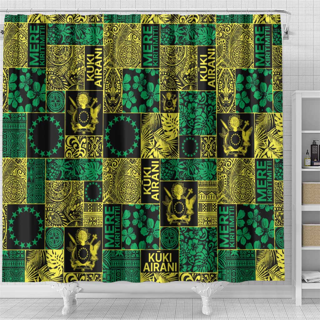 Cook Islands Mere Kiritimiti Shower Curtain Pacific Patchwork Xmas Vibes - Polynesian Pride