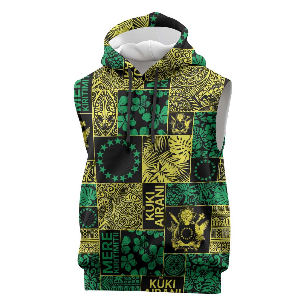 Cook Islands Mere Kiritimiti Sleeveless Hoodie Pacific Patchwork Xmas Vibes - Polynesian Pride