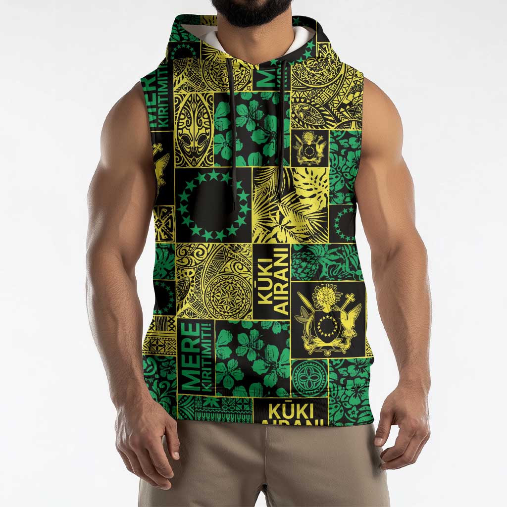 Cook Islands Mere Kiritimiti Sleeveless Hoodie Pacific Patchwork Xmas Vibes - Polynesian Pride