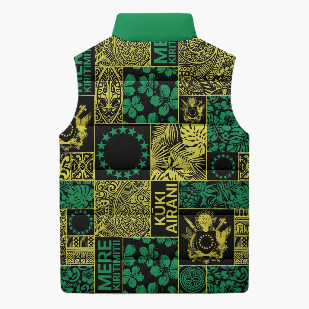 Cook Islands Mere Kiritimiti Sleeveless Puffer Jacket Pacific Patchwork Xmas Vibes - Polynesian Pride
