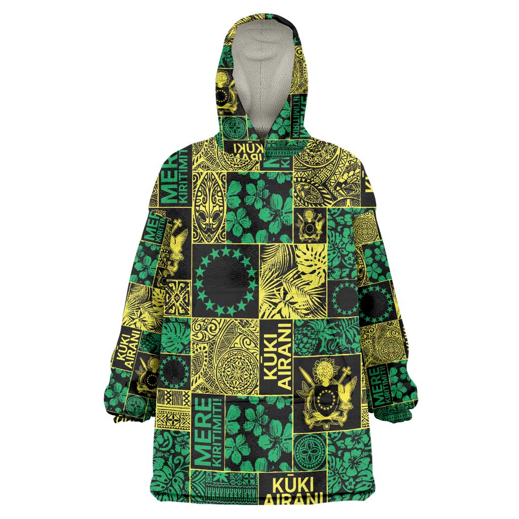 Cook Islands Mere Kiritimiti Wearable Blanket Hoodie Pacific Patchwork Xmas Vibes - Polynesian Pride