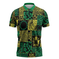 Cook Islands Mere Kiritimiti Zipper Polo Shirt Pacific Patchwork Xmas Vibes - Polynesian Pride